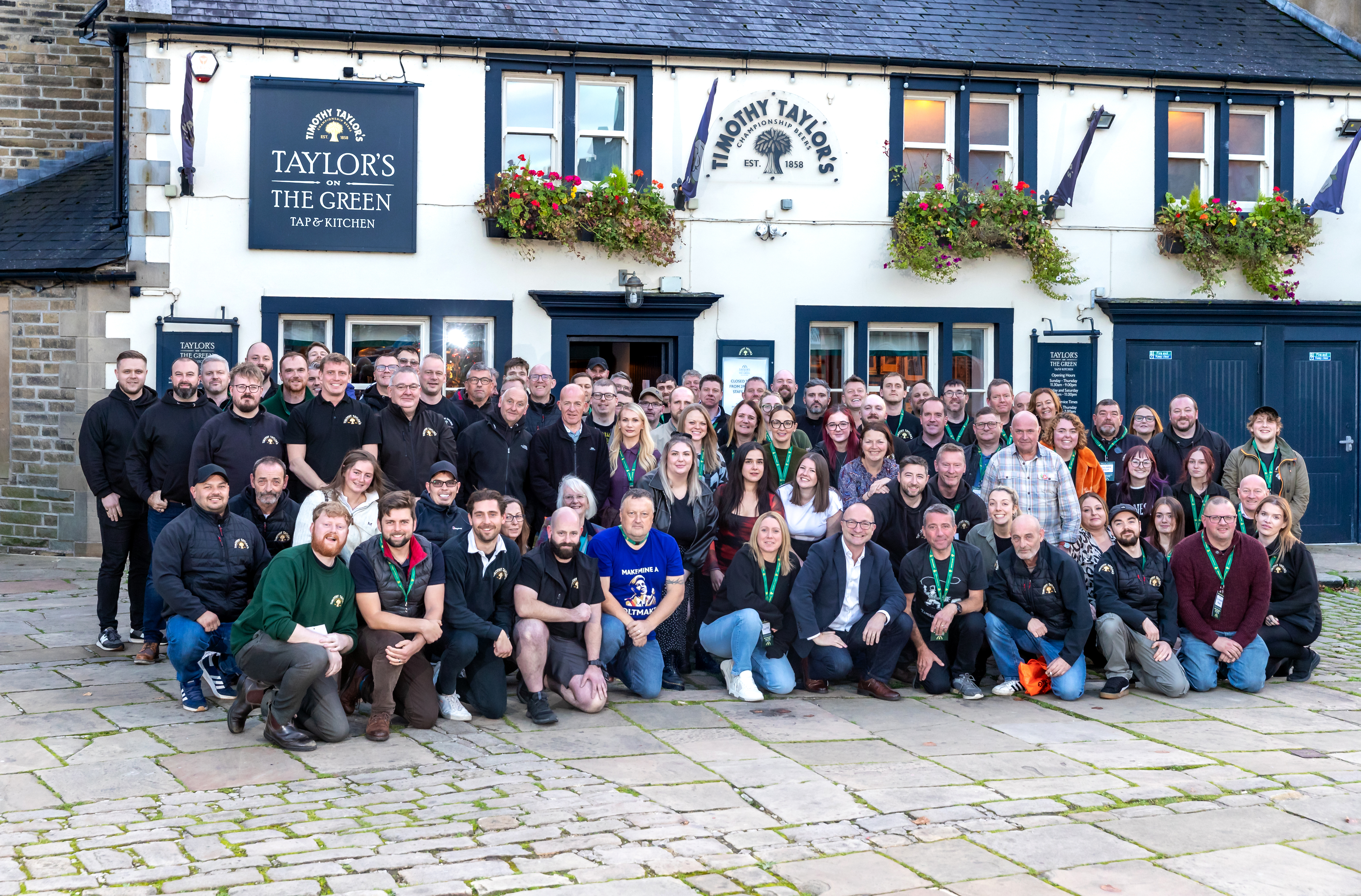 The Timothy Taylor's team outside Taylor's on the Green in Keighley.